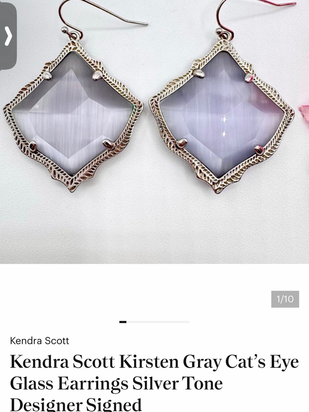 Kendra Scott Silver-Tone Earrings with Gray Cat's Eye Glass